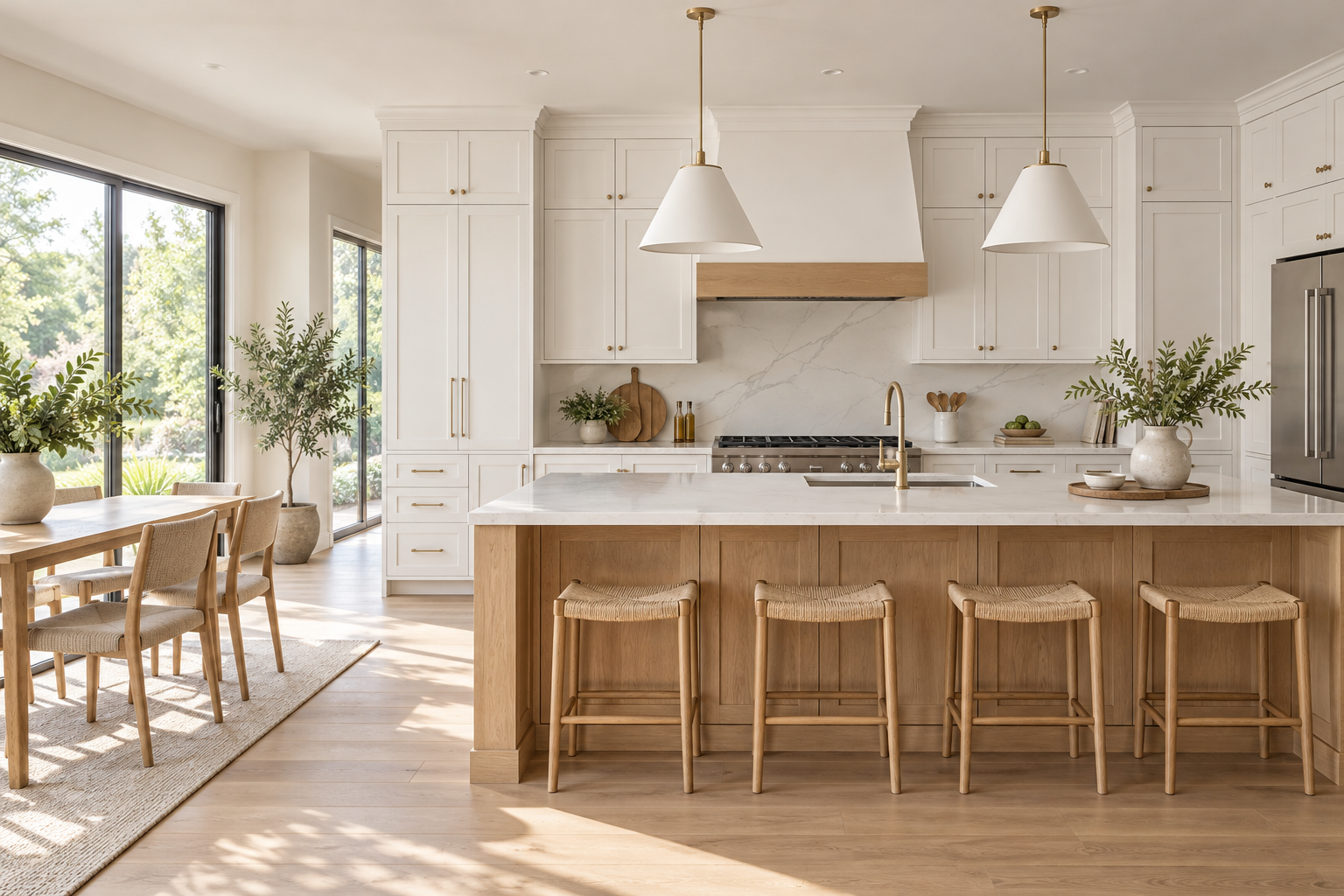 Kitchen inspiration with white shaker cabinets and an oak island
